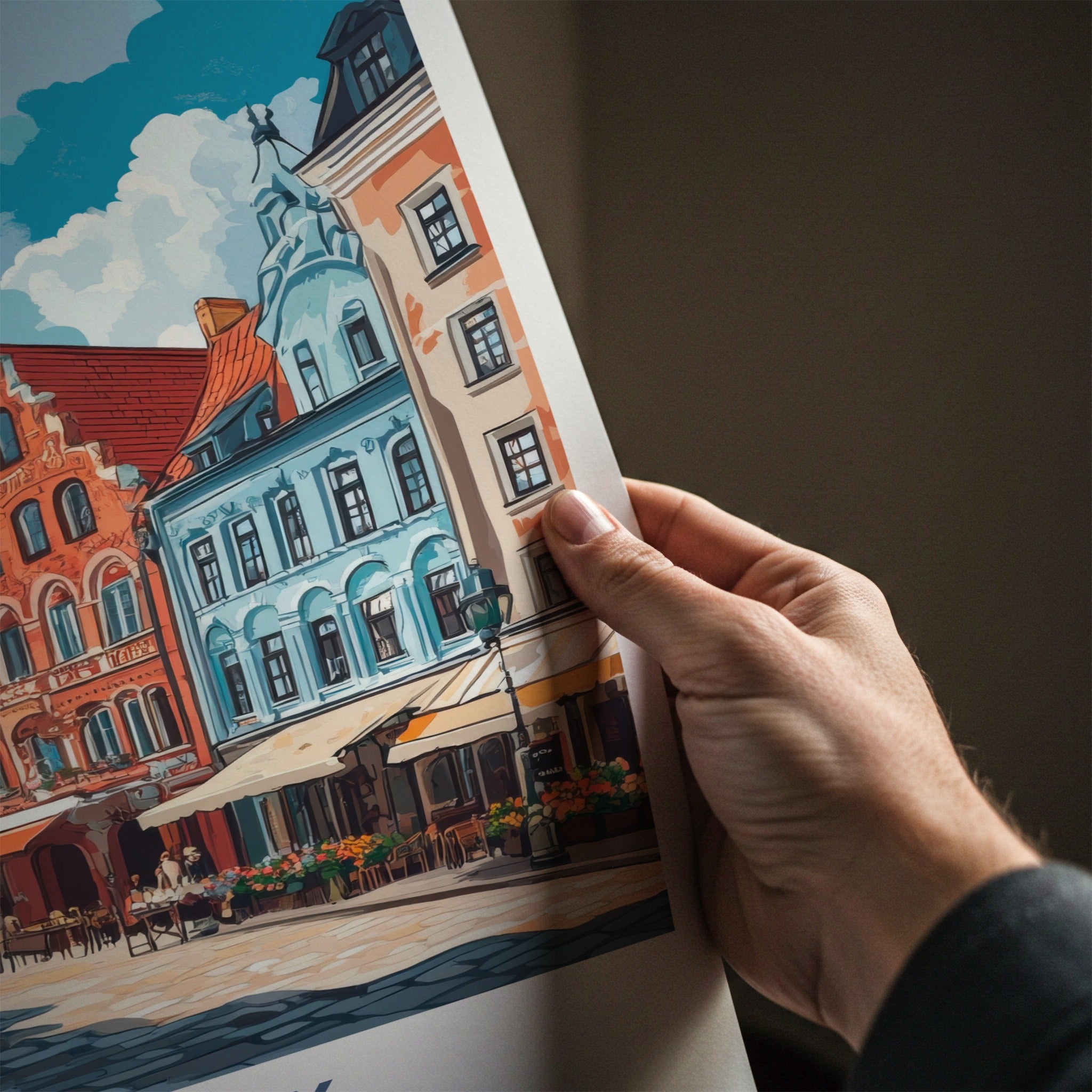 Plzen Poster - Czech Republic Travel Art - Clock Tower Street Home Decor