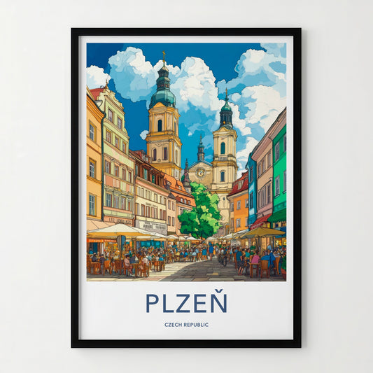 Plzen Poster - Czech Republic Travel Art - Lively City Street Wall Decor