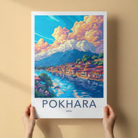 Pokhara Poster - Nepal Travel Art - Colorful Lakeside Village Home Decor
