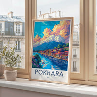 Pokhara Poster - Nepal Travel Art - Colorful Lakeside Village Home Decor