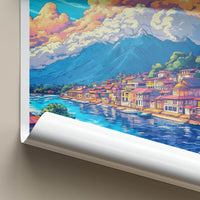 Pokhara Poster - Nepal Travel Art - Colorful Lakeside Village Home Decor