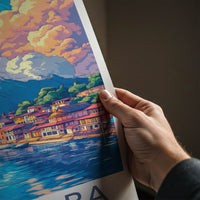 Pokhara Poster - Nepal Travel Art - Colorful Lakeside Village Home Decor
