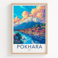 Pokhara Poster - Nepal Travel Art - Colorful Lakeside Village Home Decor