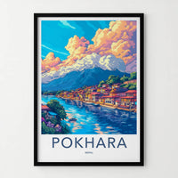 Pokhara Poster - Nepal Travel Art - Colorful Lakeside Village Home Decor