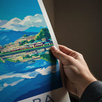 Pokhara Poster - Nepal Travel Art - Lakeside Mountain Reflections Wall Decor