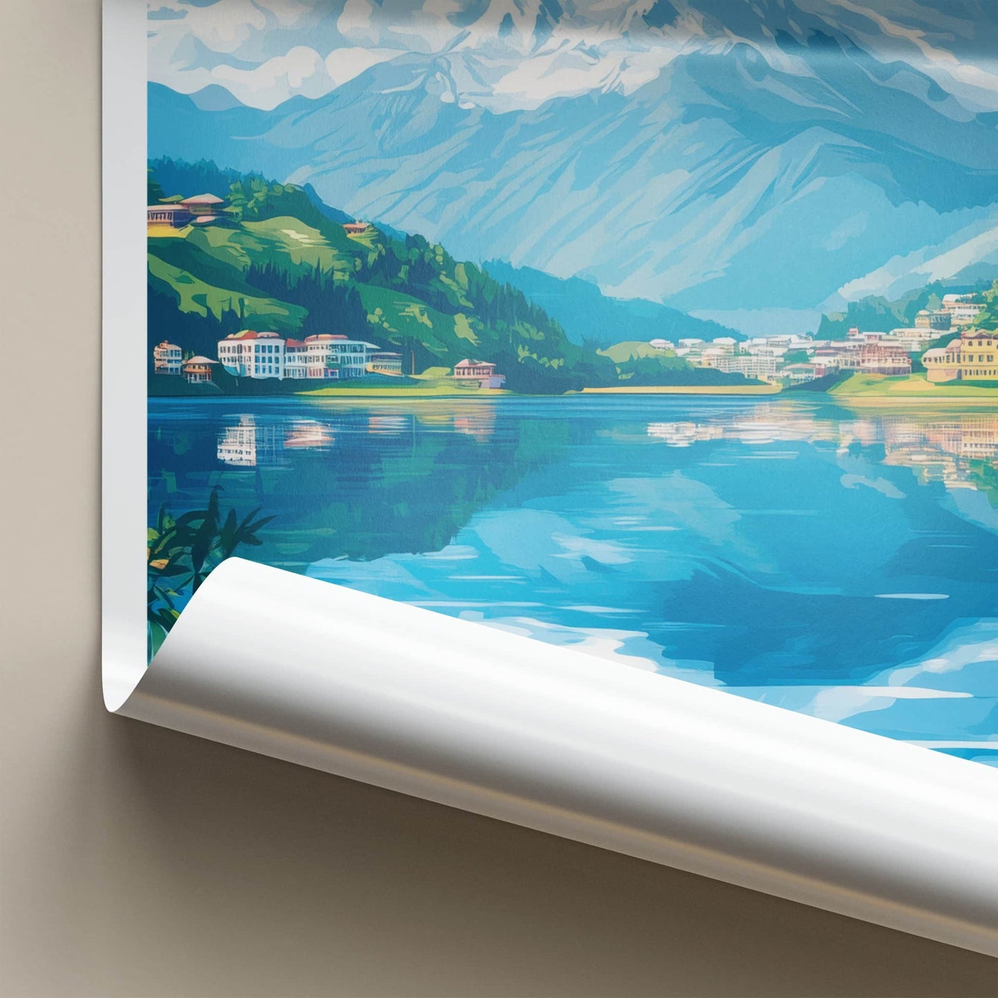 Pokhara Poster - Nepal Travel Art - Lakeside Mountain View Home Decor