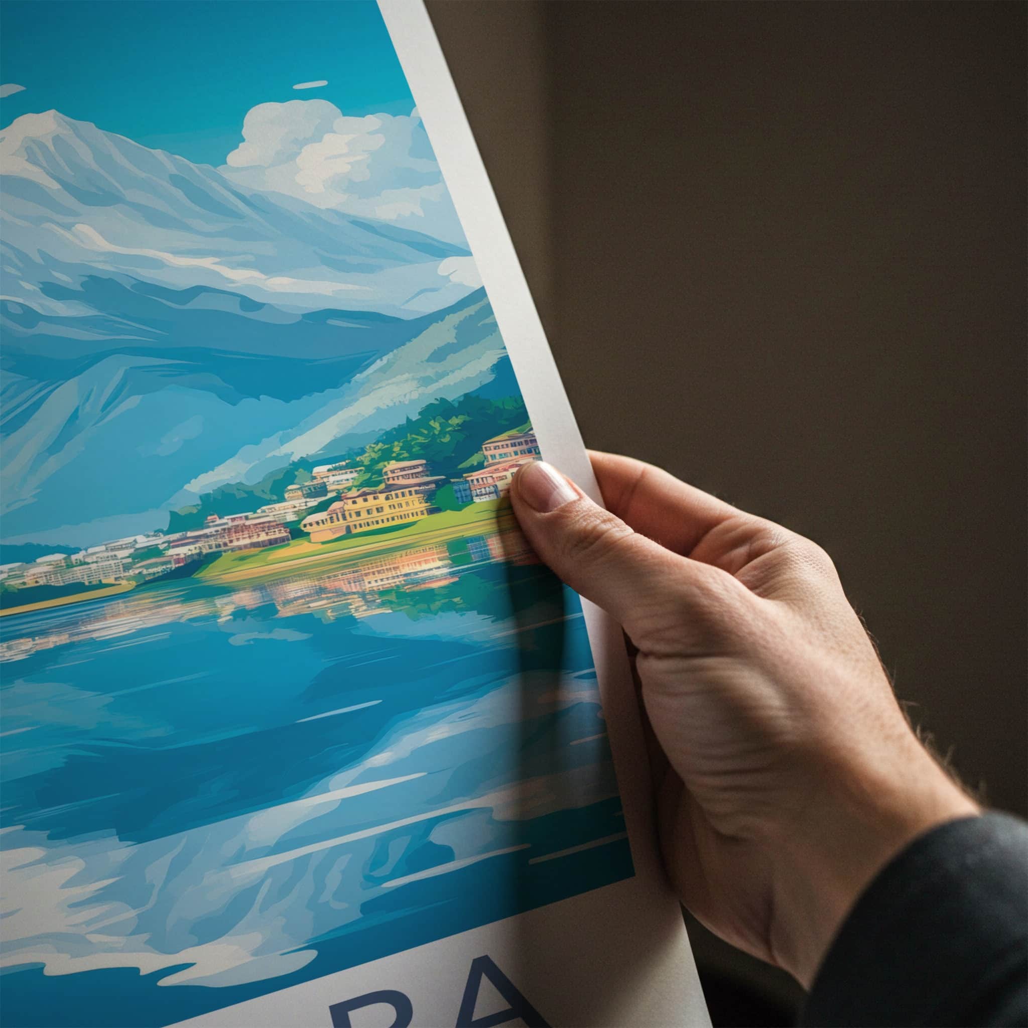 Pokhara Poster - Nepal Travel Art - Lakeside Mountain View Home Decor