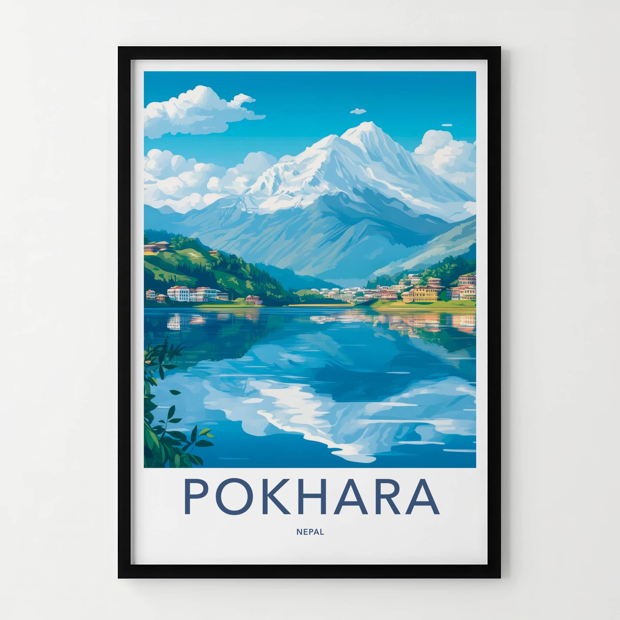 Pokhara Poster - Nepal Travel Art - Lakeside Mountain View Home Decor