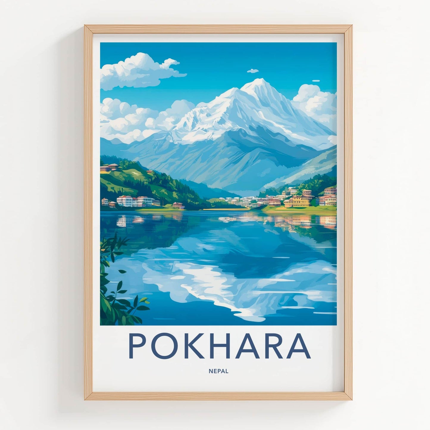 Pokhara Poster - Nepal Travel Art - Lakeside Mountain View Home Decor