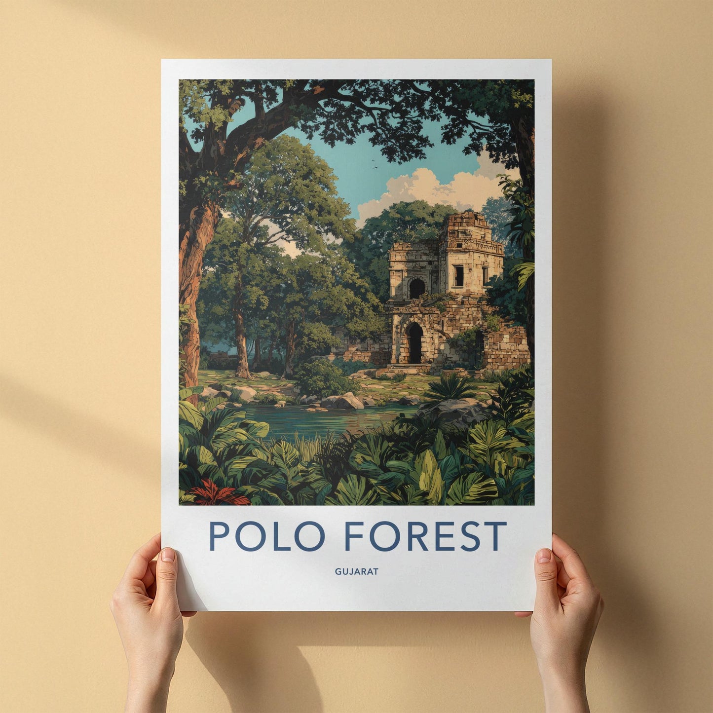 Polo Forest Poster - India Travel Art - Gujarat Ancient Ruins Forest Home Decor