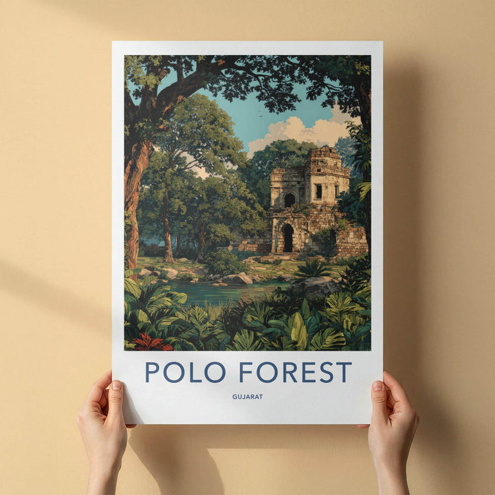 Polo Forest Poster - India Travel Art - Gujarat Ancient Ruins Forest Home Decor