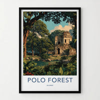 Polo Forest Poster - India Travel Art - Gujarat Ancient Ruins Forest Home Decor