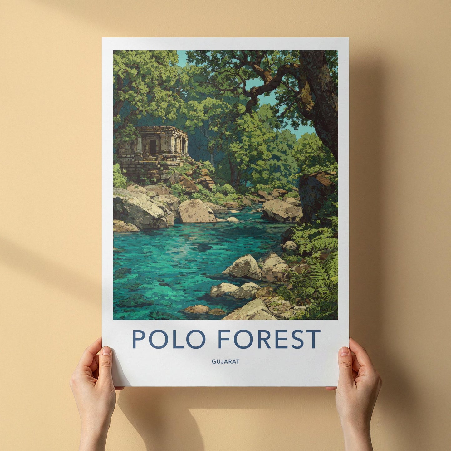 Polo Forest Poster - India Travel Art - Gujarat Ancient Ruins Home Decor