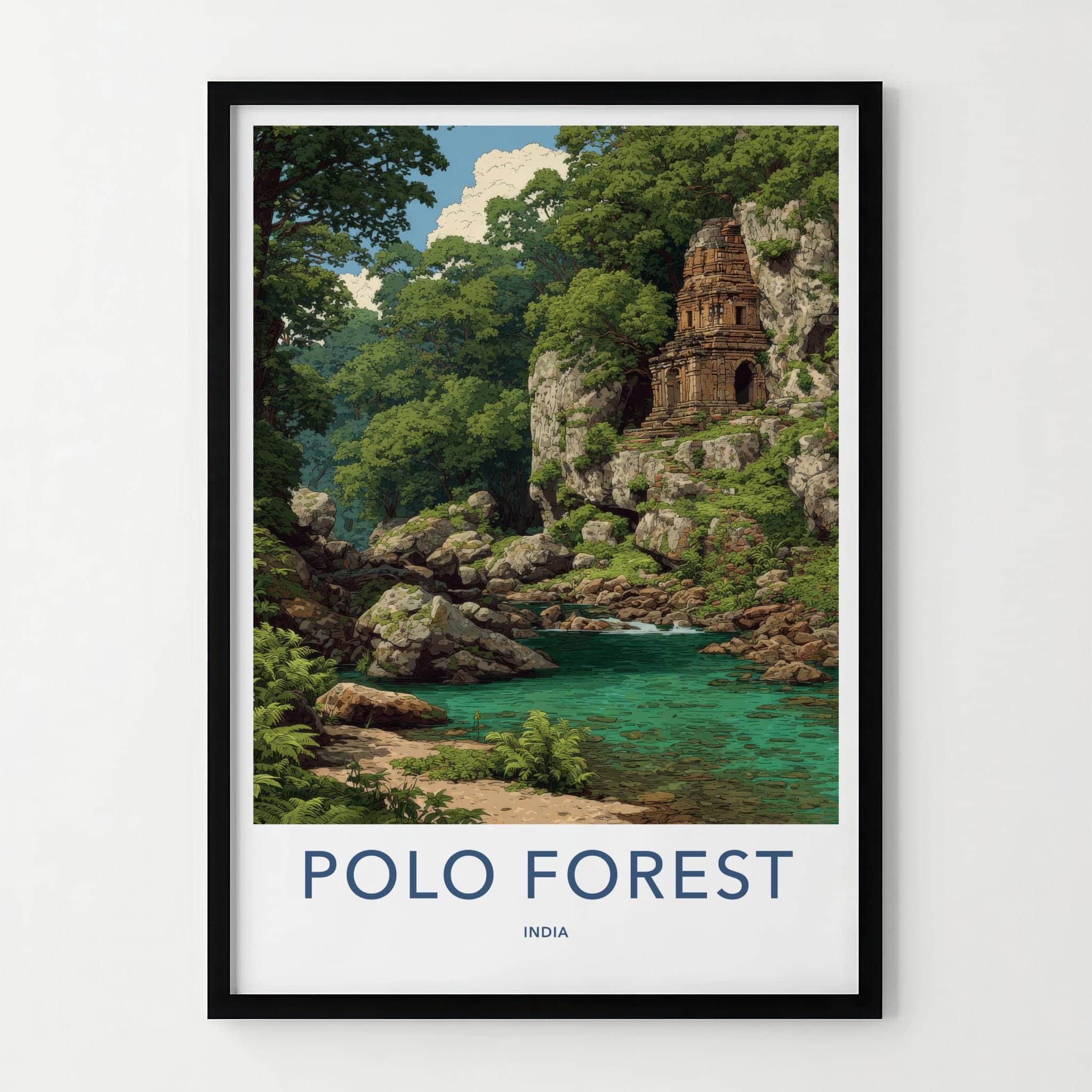 Polo Forest Poster - India Travel Art - Gujarat Ancient Temple Home Decor