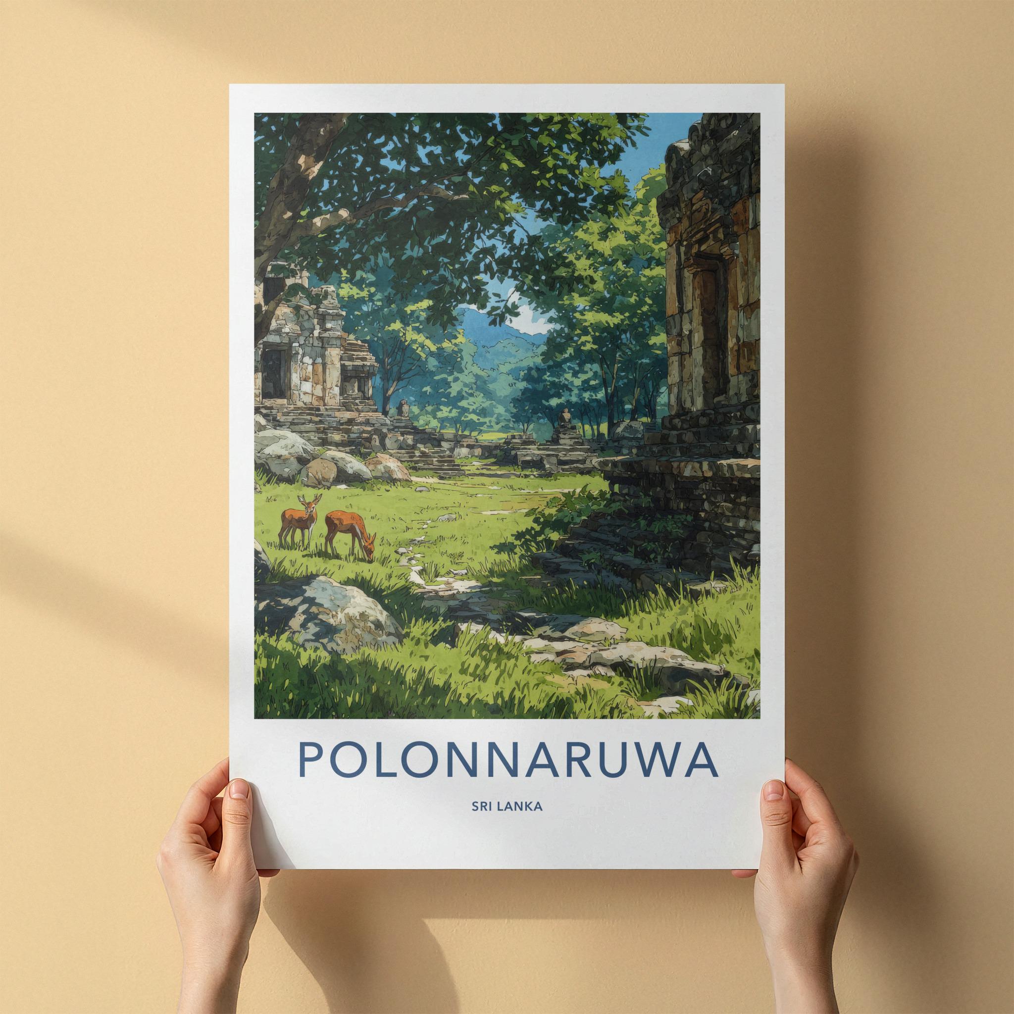 Polonnaruwa Poster - Sri Lanka Travel Art - Ancient Temple Deers Home Decor