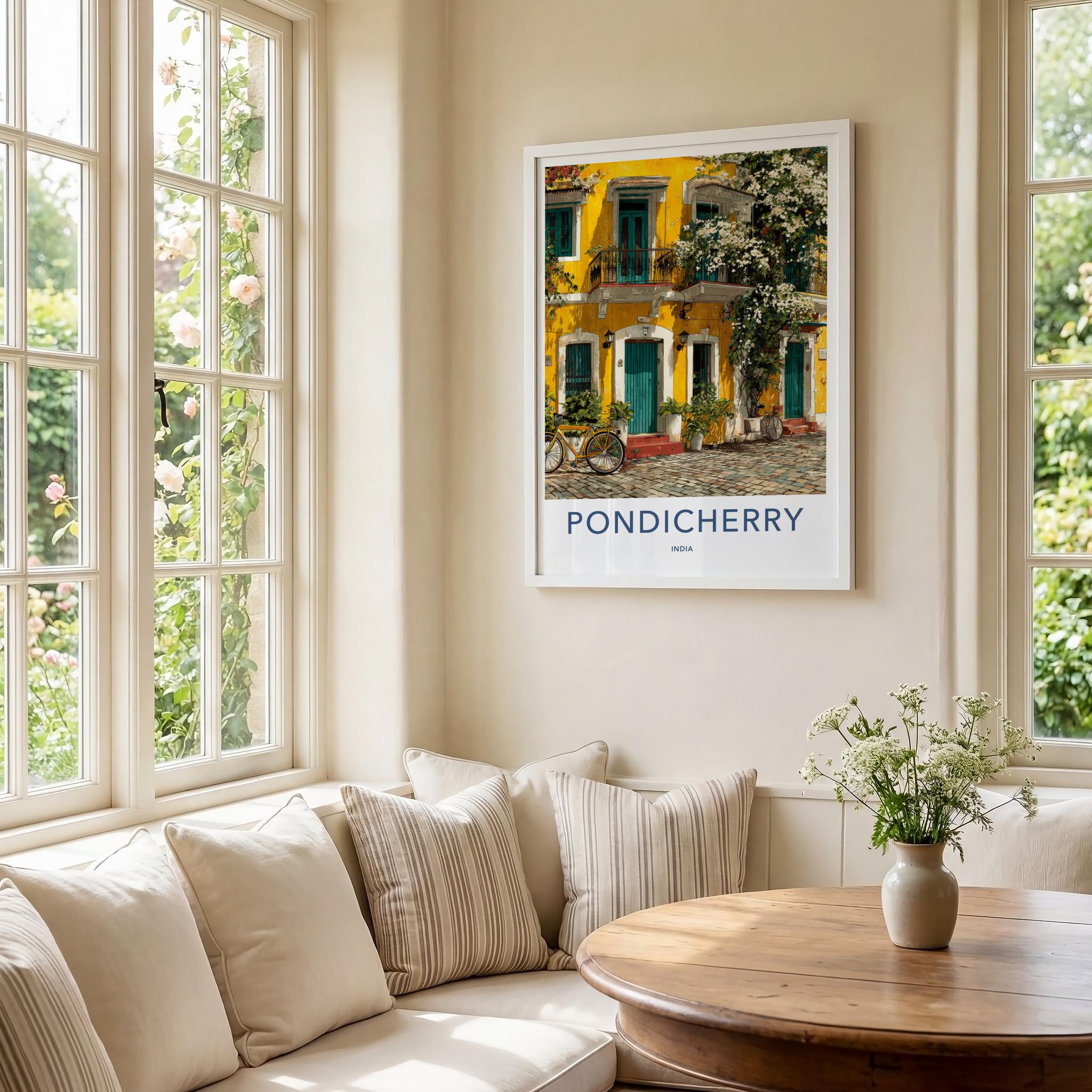 Pondicherry Poster - India Travel Art - Puducherry Vibrant Colonial Charm Wall Decor