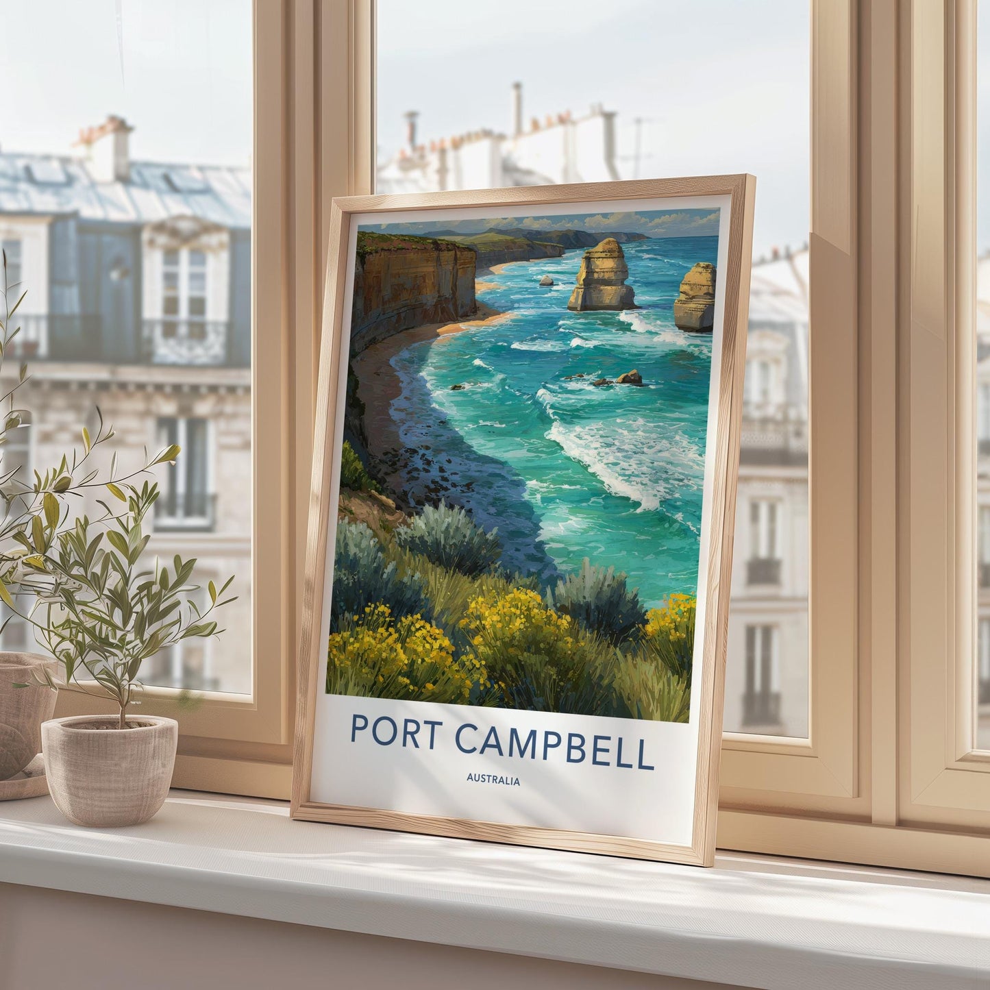 Port Campbell Poster - Australia Travel Art - Coastal Cliffs Waves Wall Decor