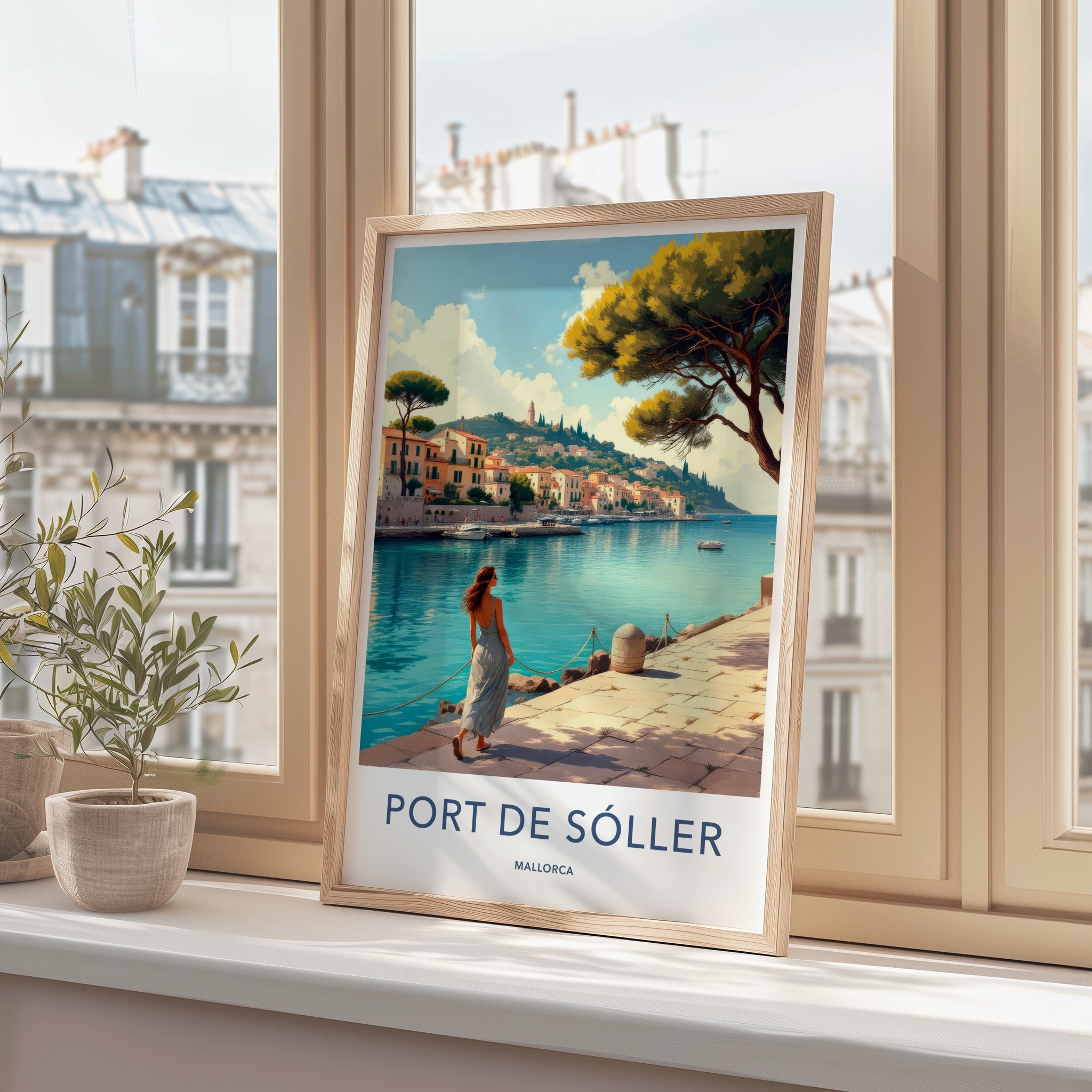 Port De Soller Poster - Spain Travel Art - Coastal Town Scene Home Decor