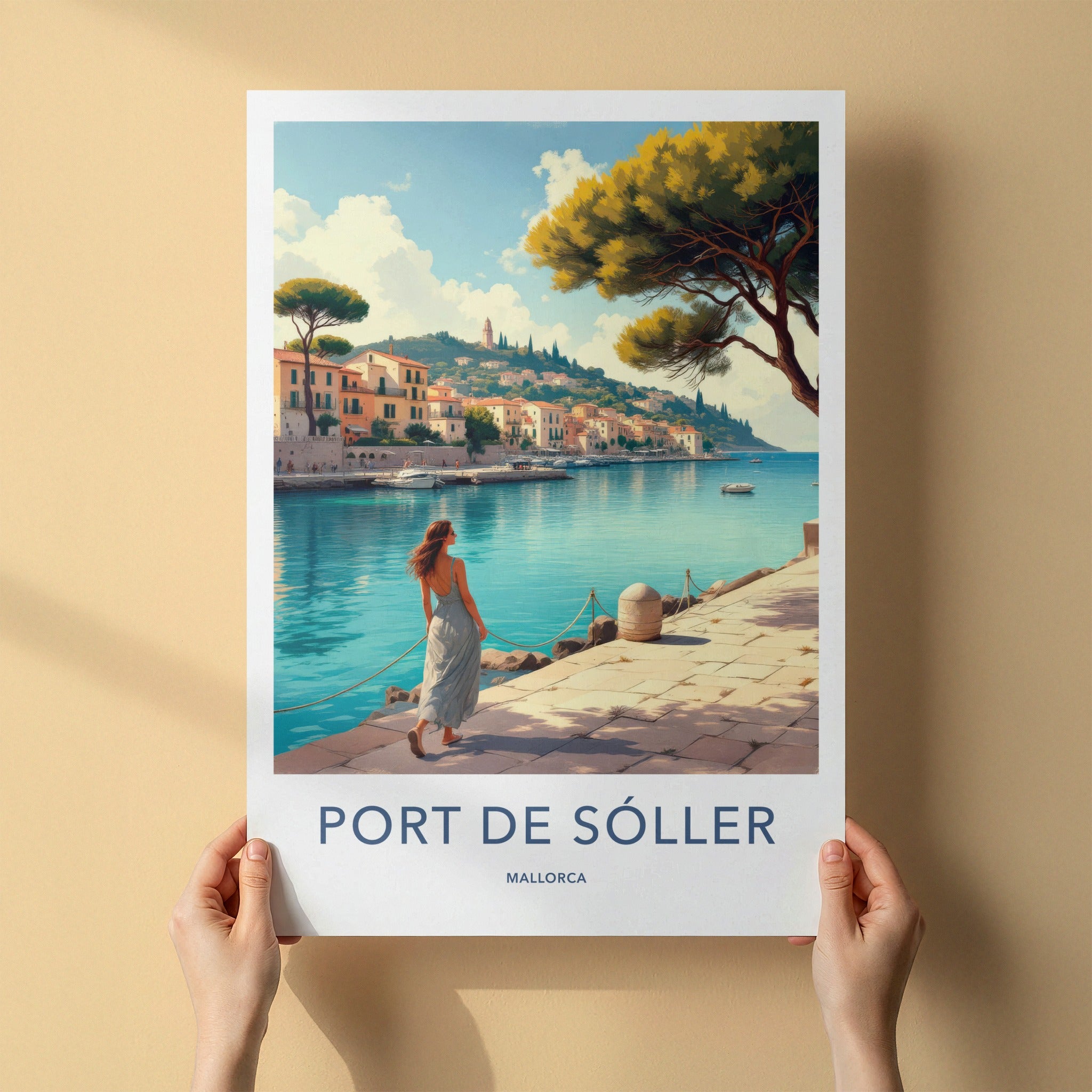 Port De Soller Poster - Spain Travel Art - Coastal Town Scene Home Decor