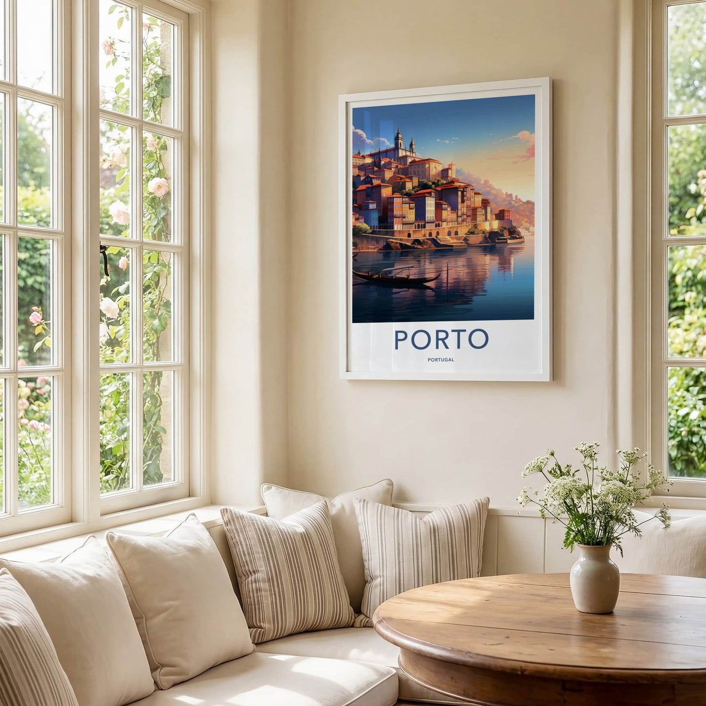 Porto Poster - Portugal Travel Art - Colorful Riverside Sunset Home Decor