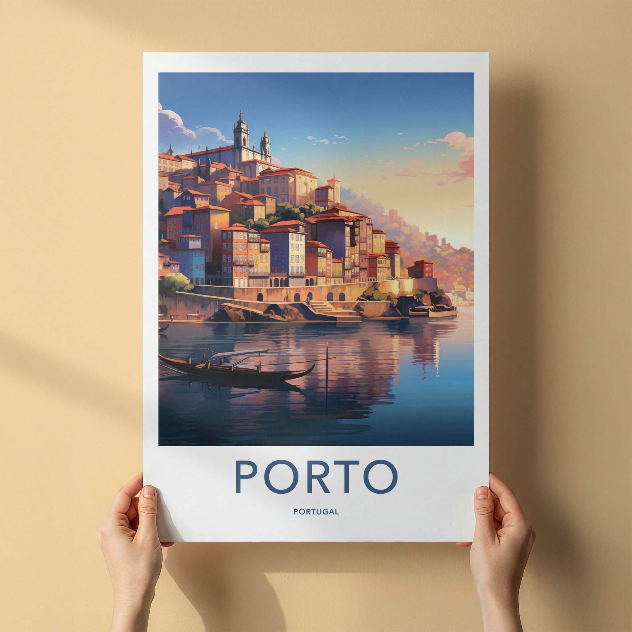 Porto Poster - Portugal Travel Art - Colorful Riverside Sunset Home Decor