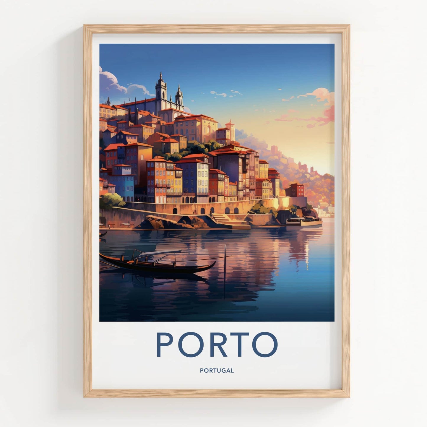 Porto Poster - Portugal Travel Art - Colorful Riverside Sunset Home Decor
