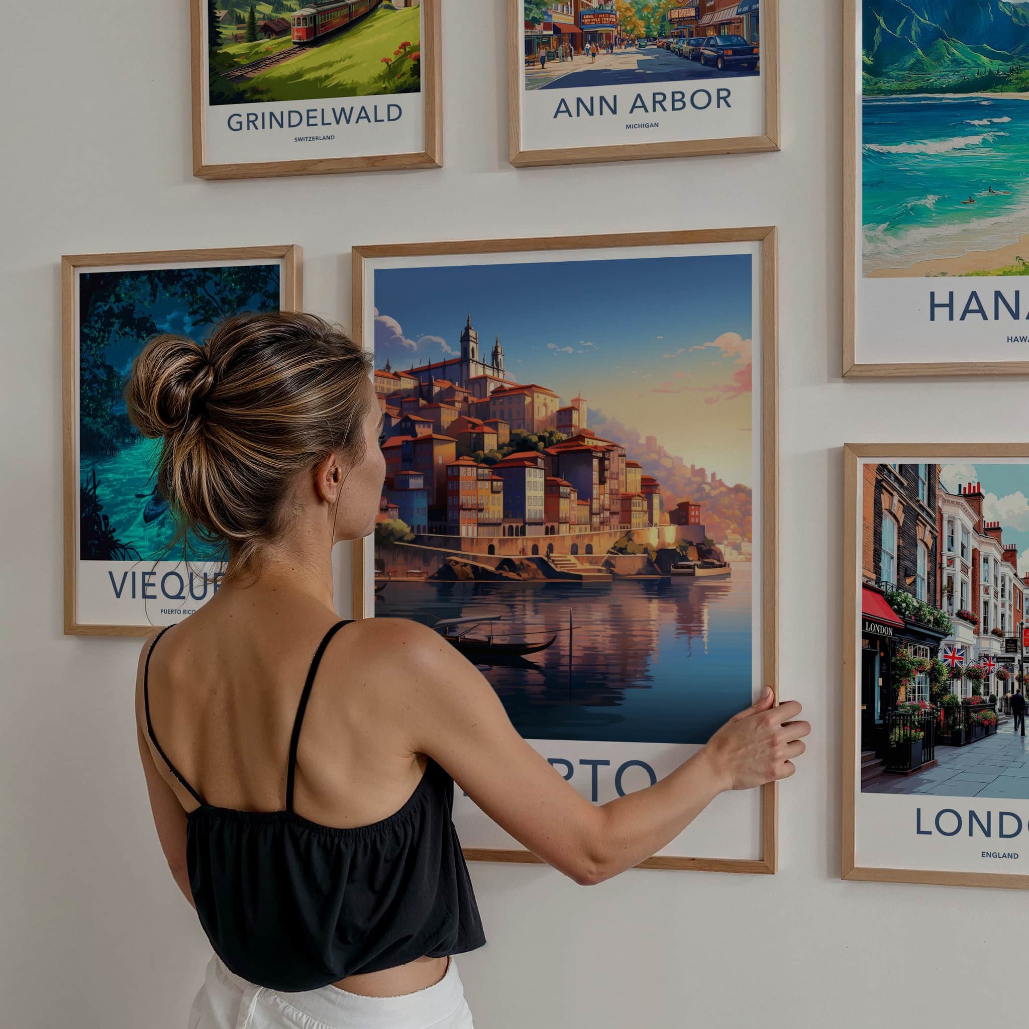 Porto Poster - Portugal Travel Art - Colorful Riverside Sunset Home Decor