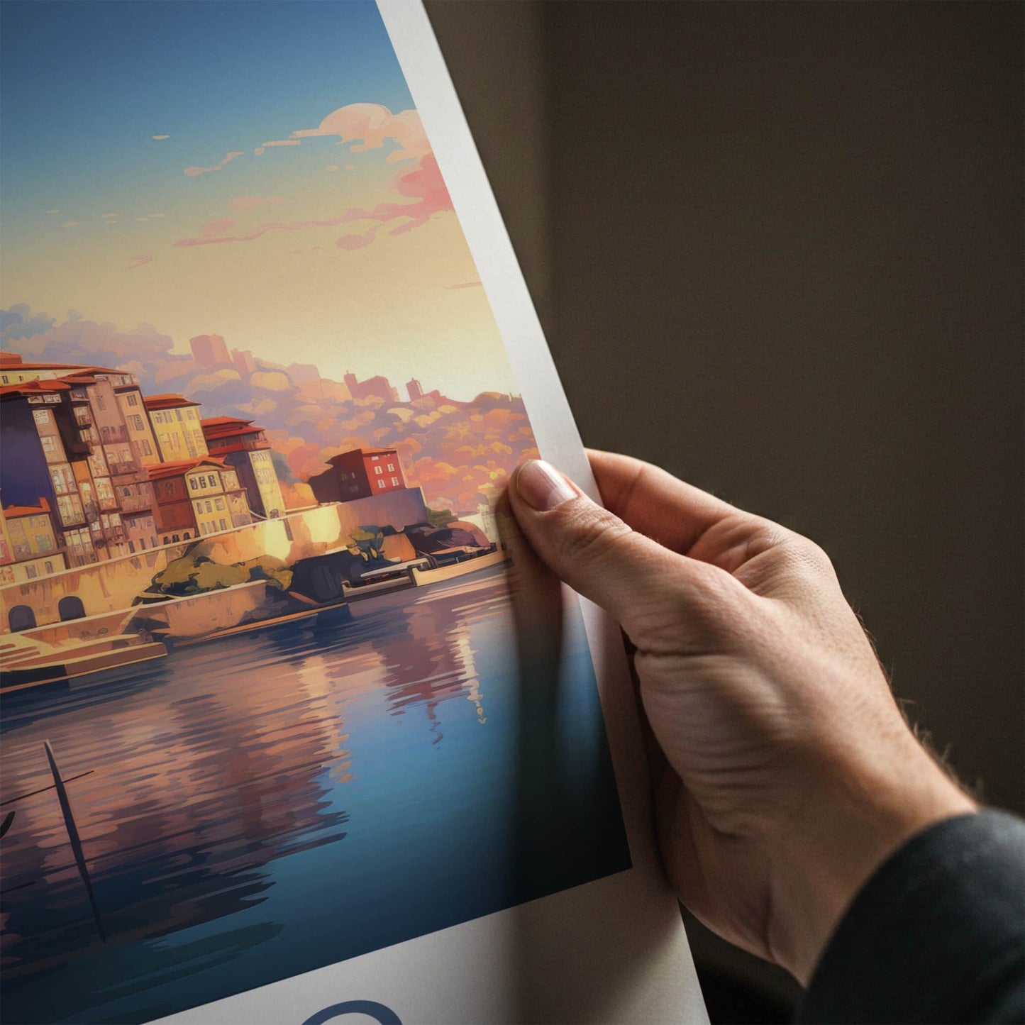 Porto Poster - Portugal Travel Art - Colorful Riverside Sunset Home Decor