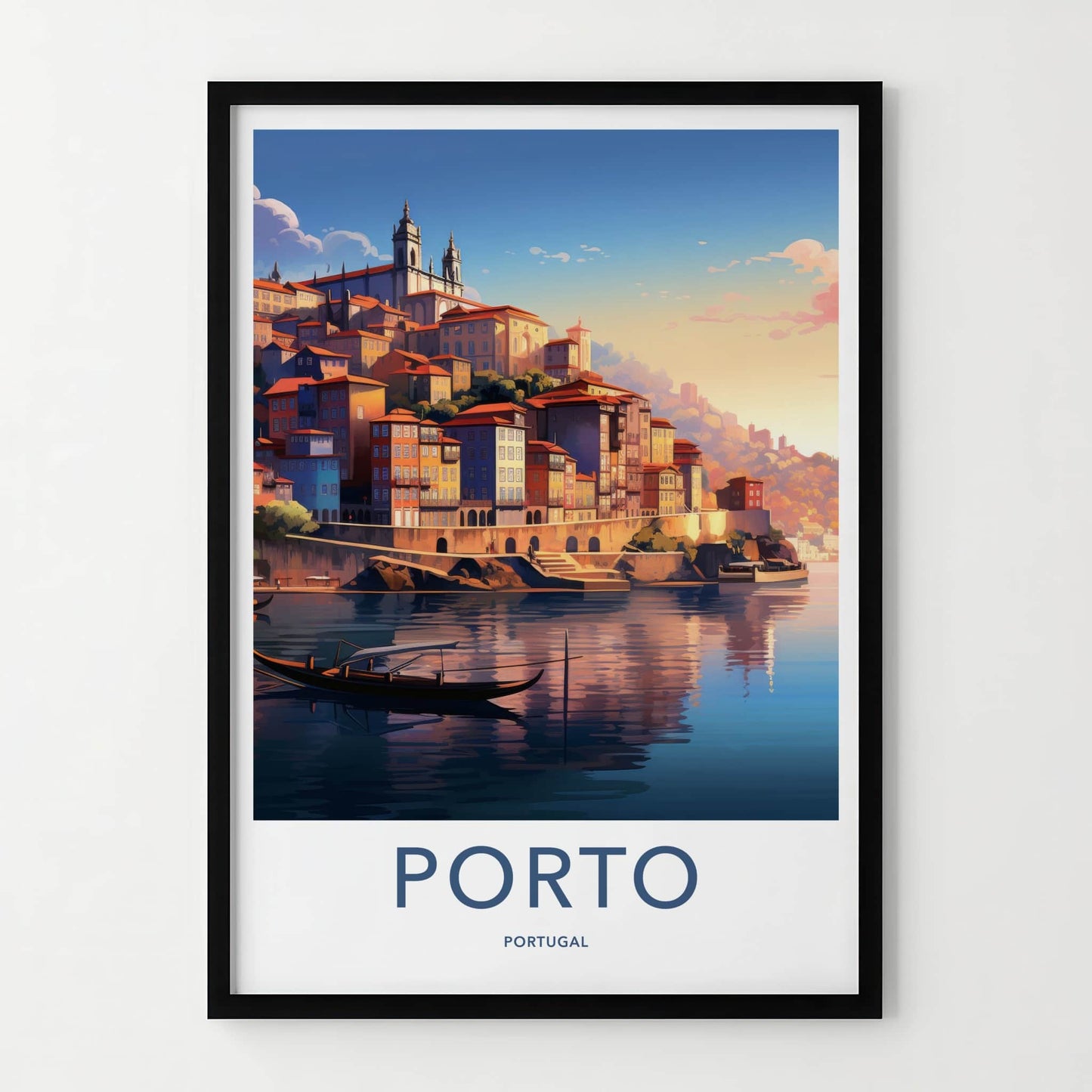 Porto Poster - Portugal Travel Art - Colorful Riverside Sunset Home Decor