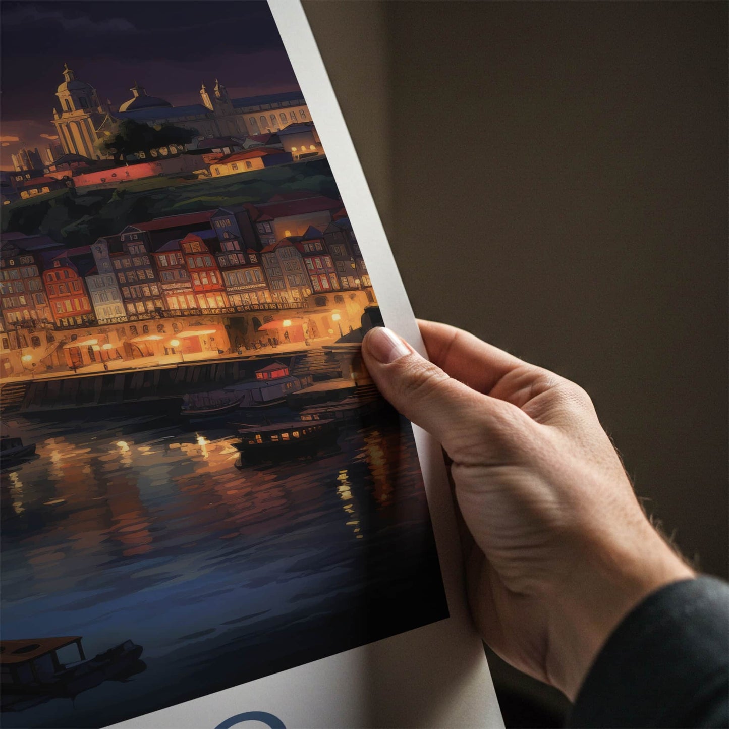 Porto Poster - Portugal Travel Art - Evening Riverside Scene Home Decor