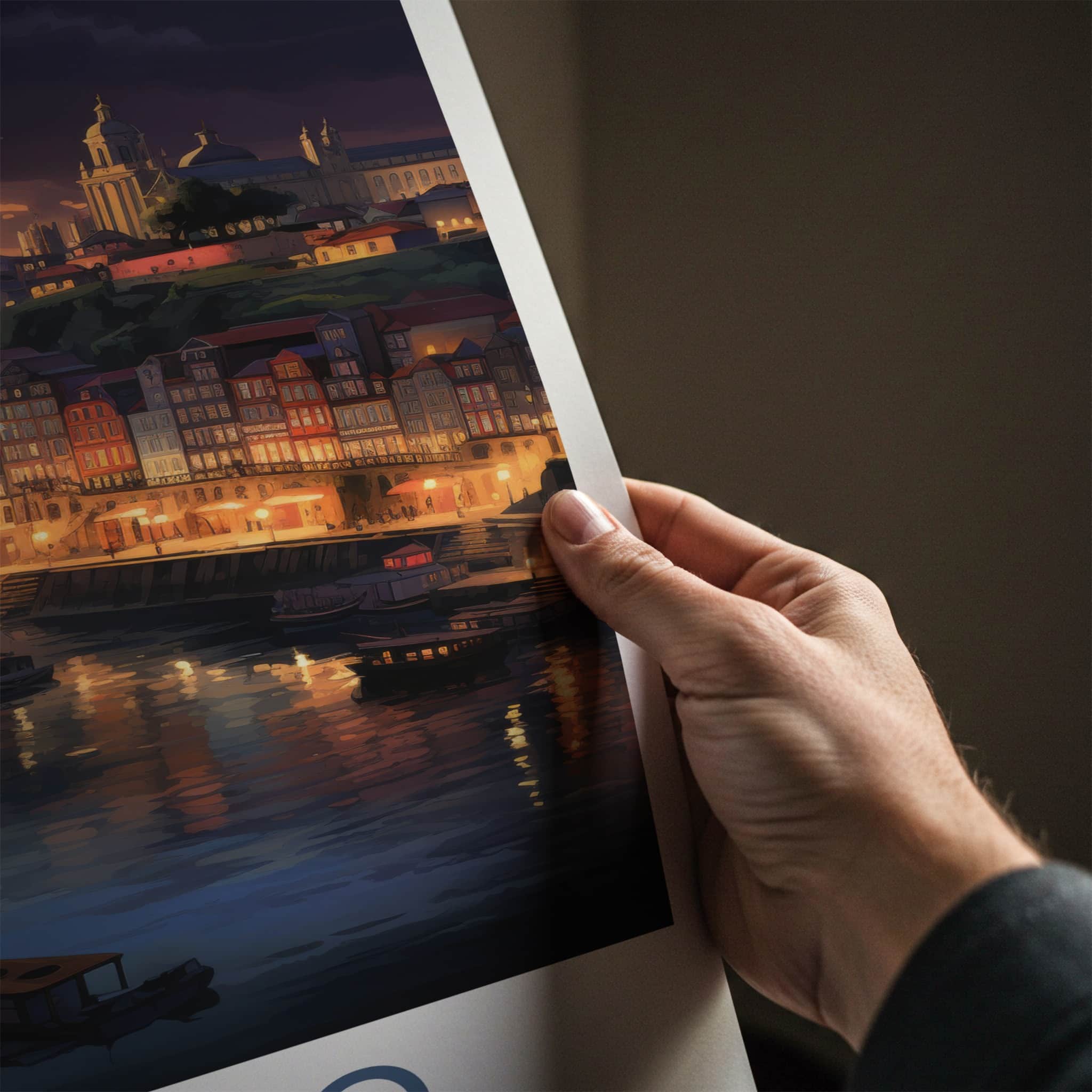 Porto Poster - Portugal Travel Art - Evening Riverside Scene Home Decor