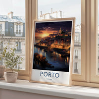Porto Poster - Portugal Travel Art - Evening Riverside Scene Home Decor
