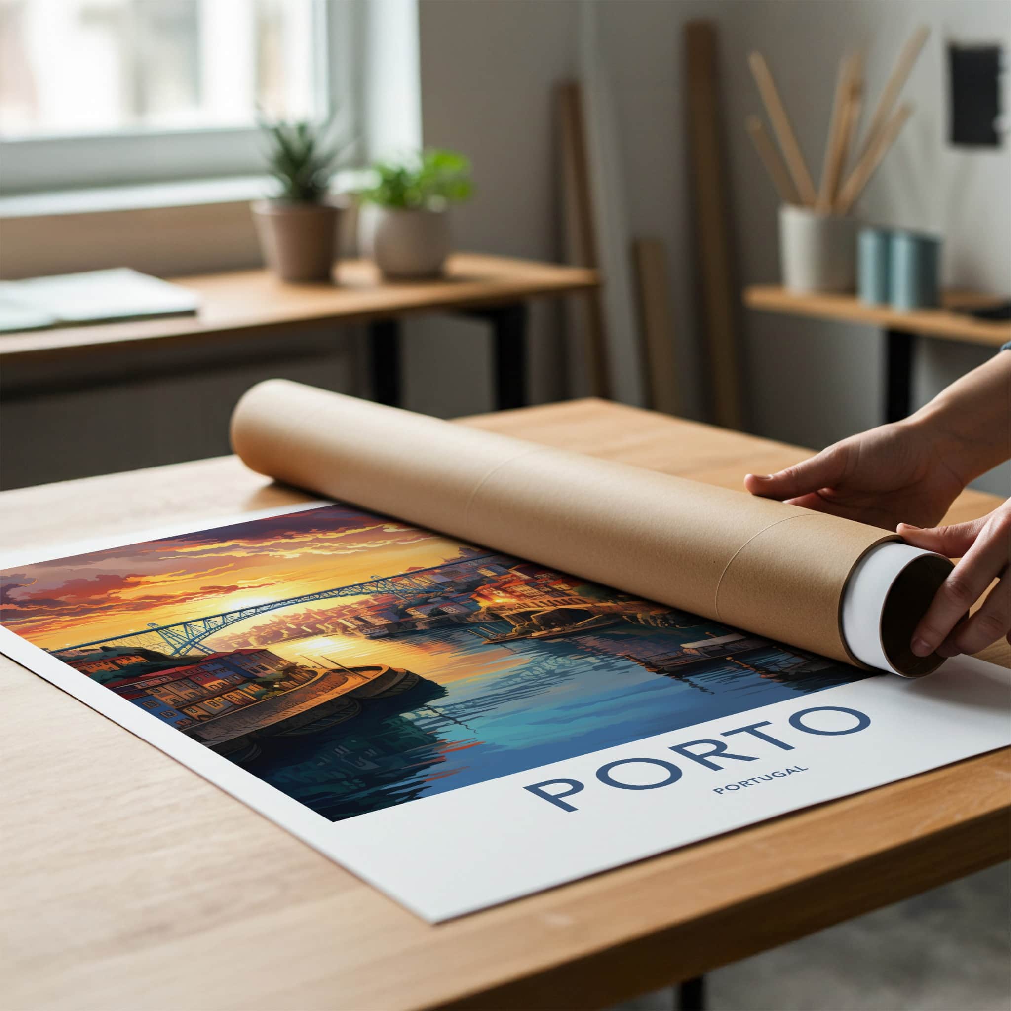 Porto Poster - Portugal Travel Art - Vibrant City Sunset Wall Decor