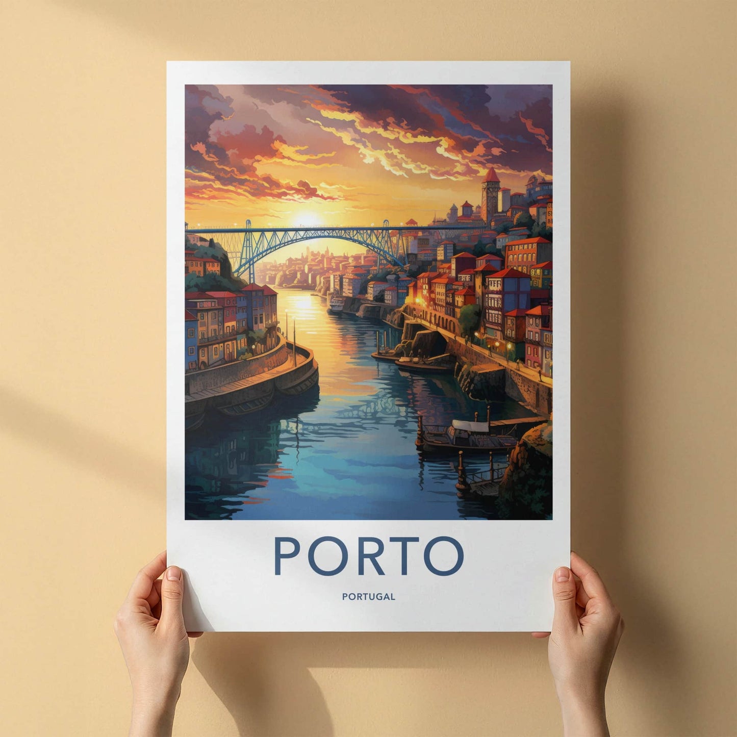 Porto Poster - Portugal Travel Art - Vibrant City Sunset Wall Decor