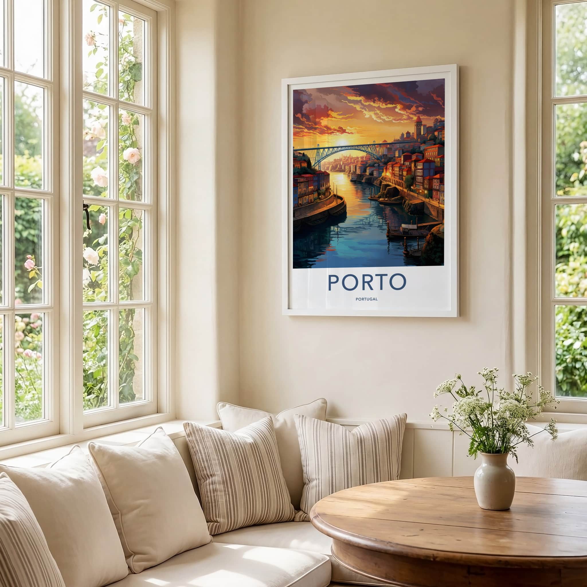 Porto Poster - Portugal Travel Art - Vibrant City Sunset Wall Decor