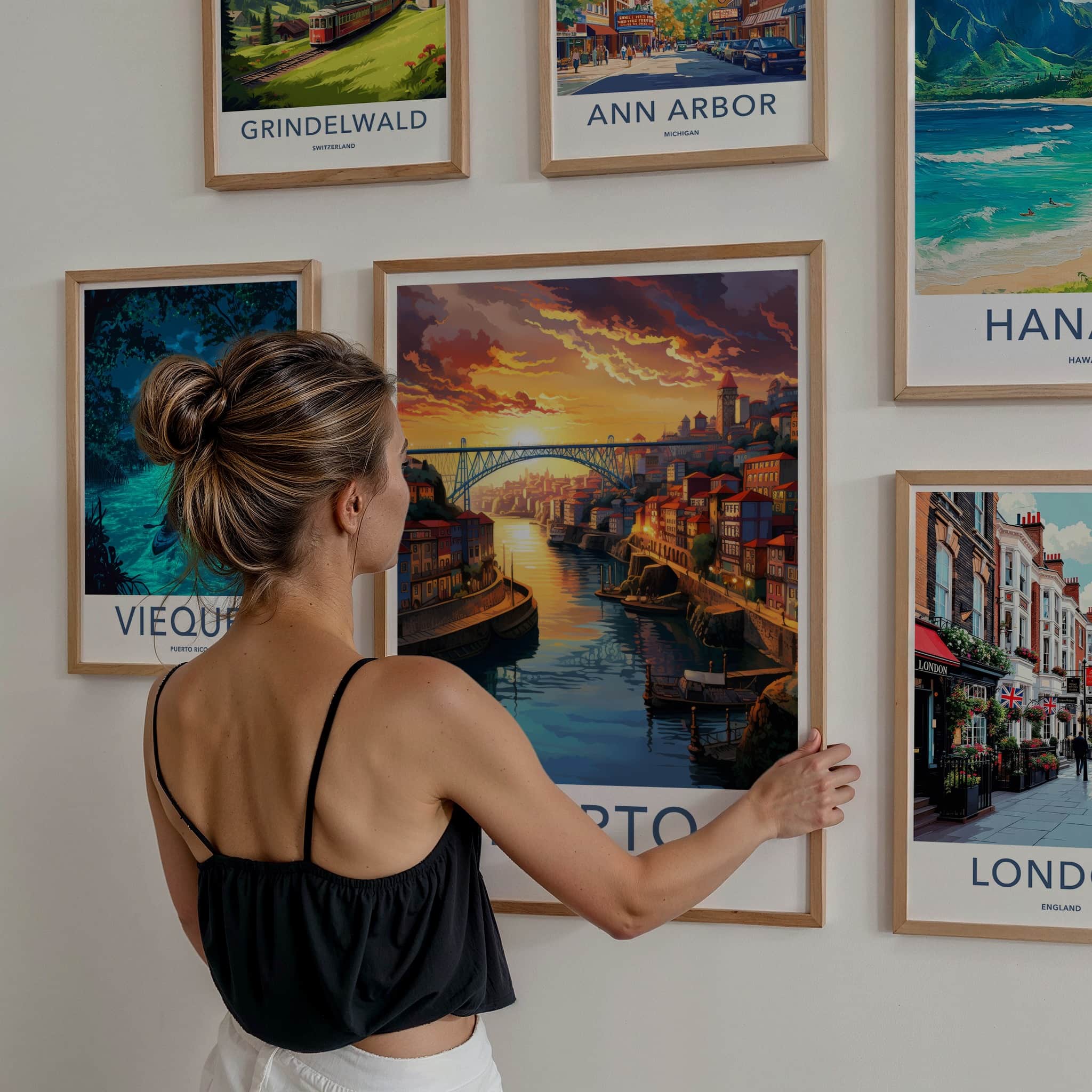 Porto Poster - Portugal Travel Art - Vibrant City Sunset Wall Decor
