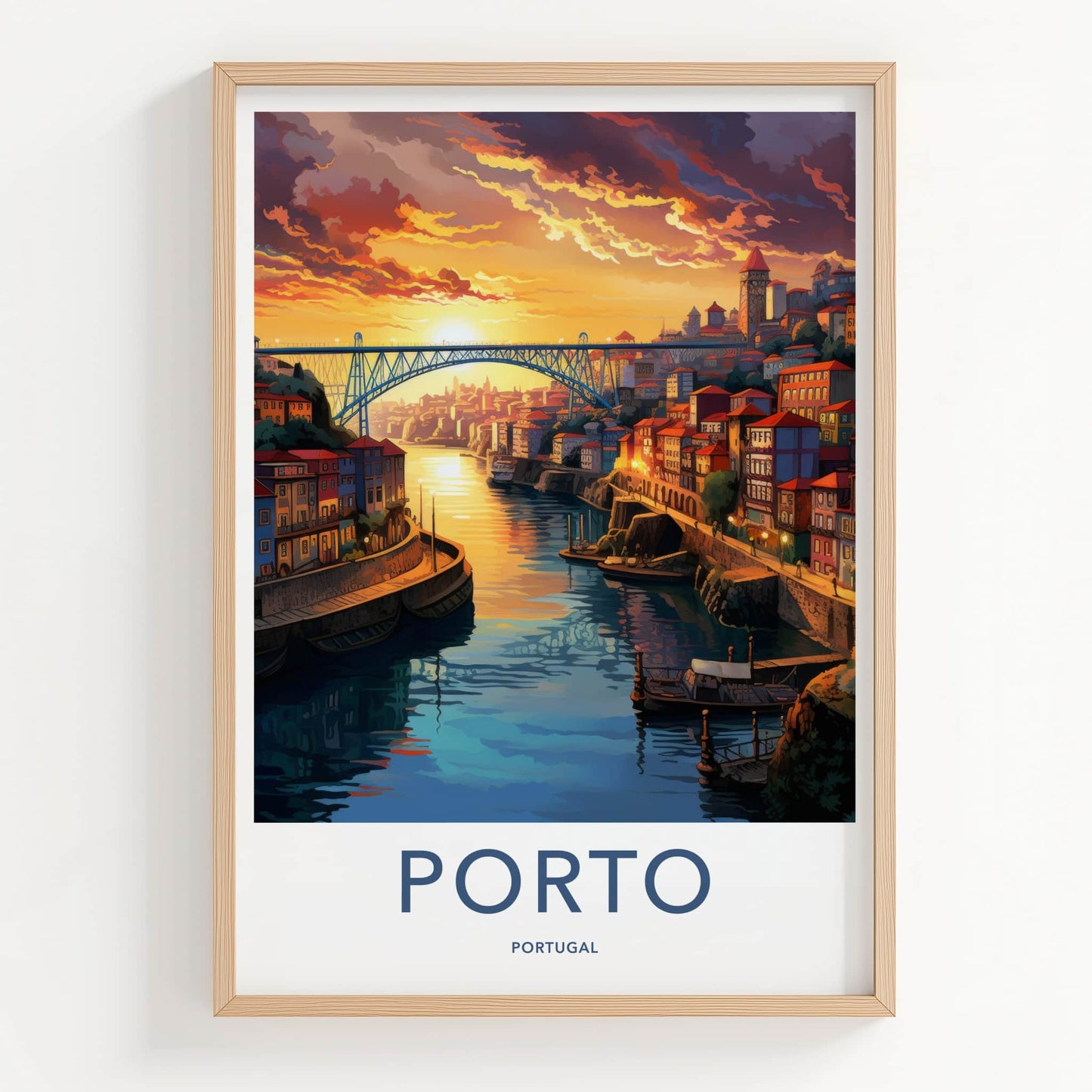 Porto Poster - Portugal Travel Art - Vibrant City Sunset Wall Decor