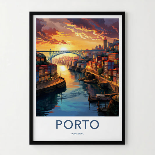 Porto Poster - Portugal Travel Art - Vibrant City Sunset Wall Decor