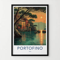 Portofino Poster - Italy Travel Art - Coastal Town Sunset Home Decor