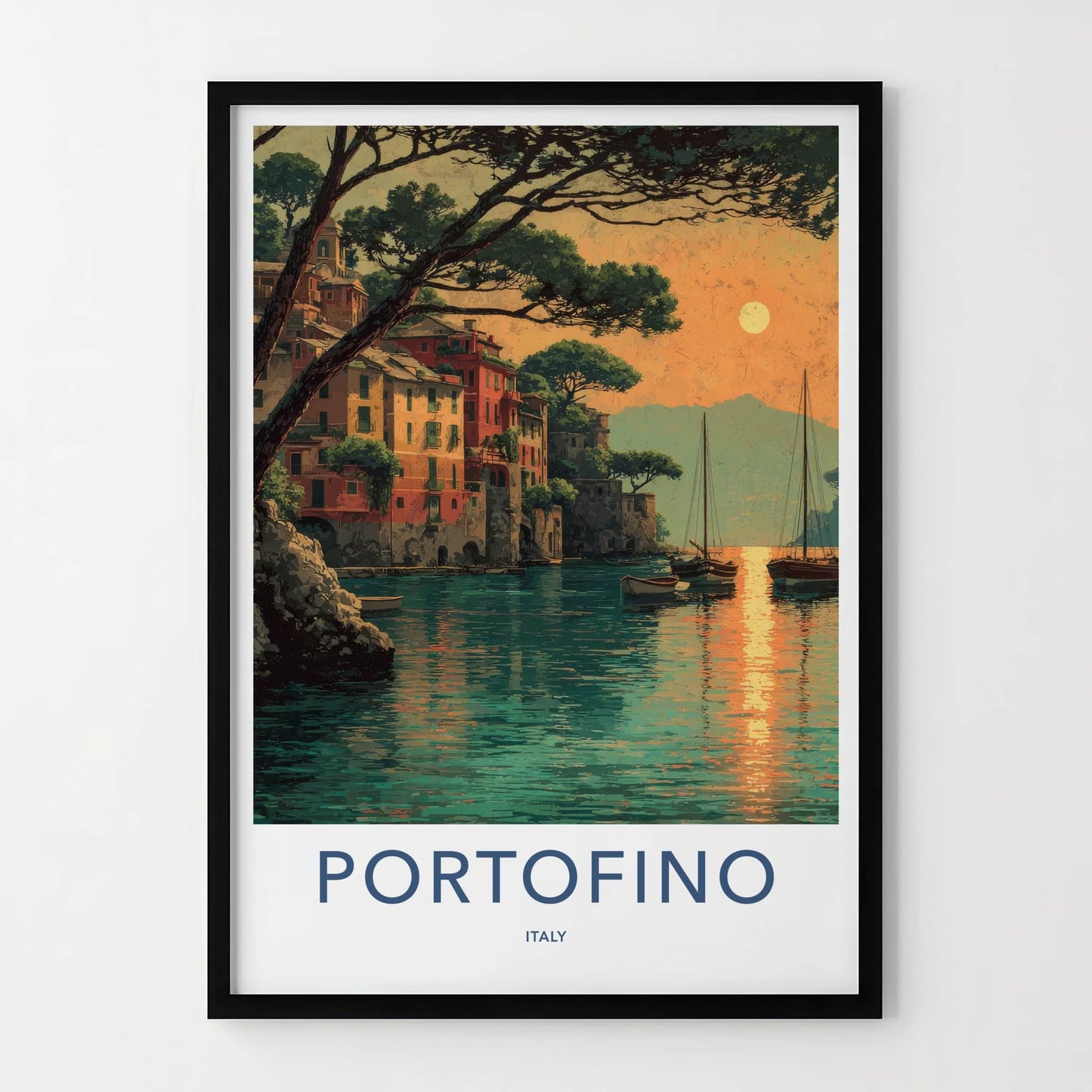 Portofino Poster - Italy Travel Art - Coastal Town Sunset Home Decor