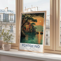 Portofino Poster - Italy Travel Art - Coastal Town Sunset Home Decor