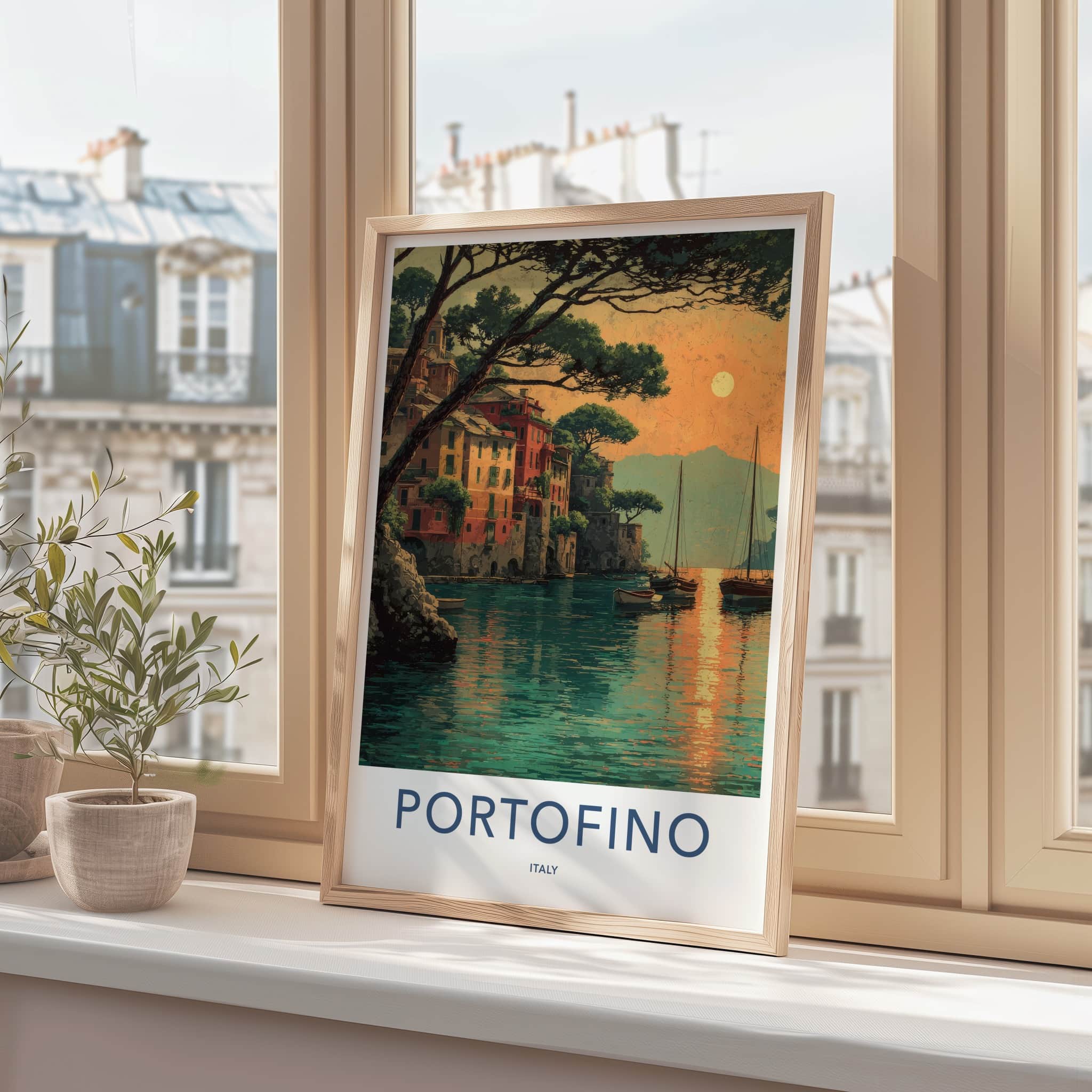 Portofino Poster - Italy Travel Art - Coastal Town Sunset Home Decor