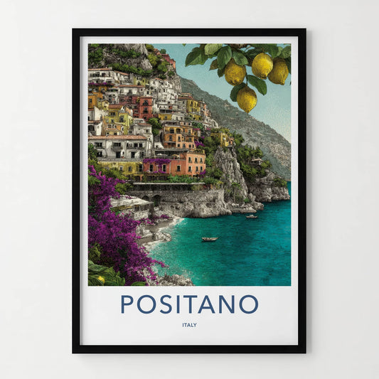 Positano Poster - Italy Travel Art - Cliffside Buildings Lemons Home Decor