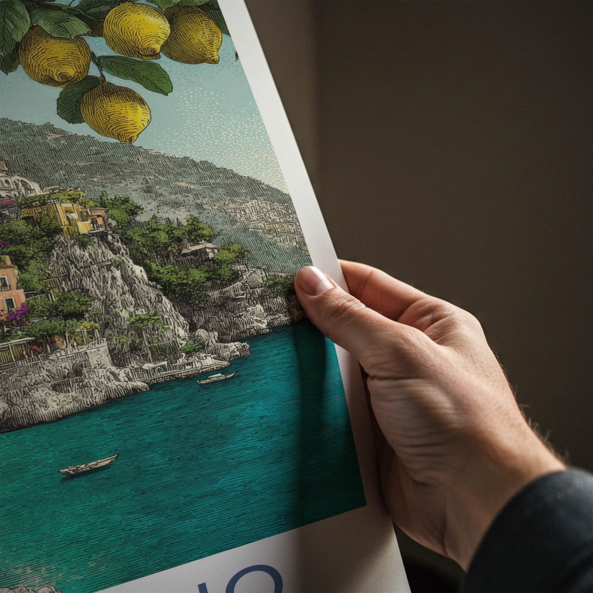 Positano Poster - Italy Travel Art - Cliffside Buildings Lemons Home Decor
