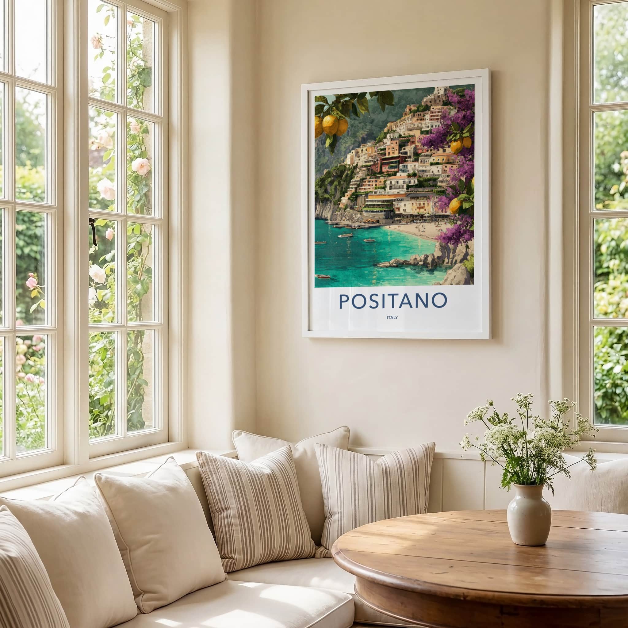 Positano Poster - Italy Travel Art - Cliffside Village Lemons Wall Decor