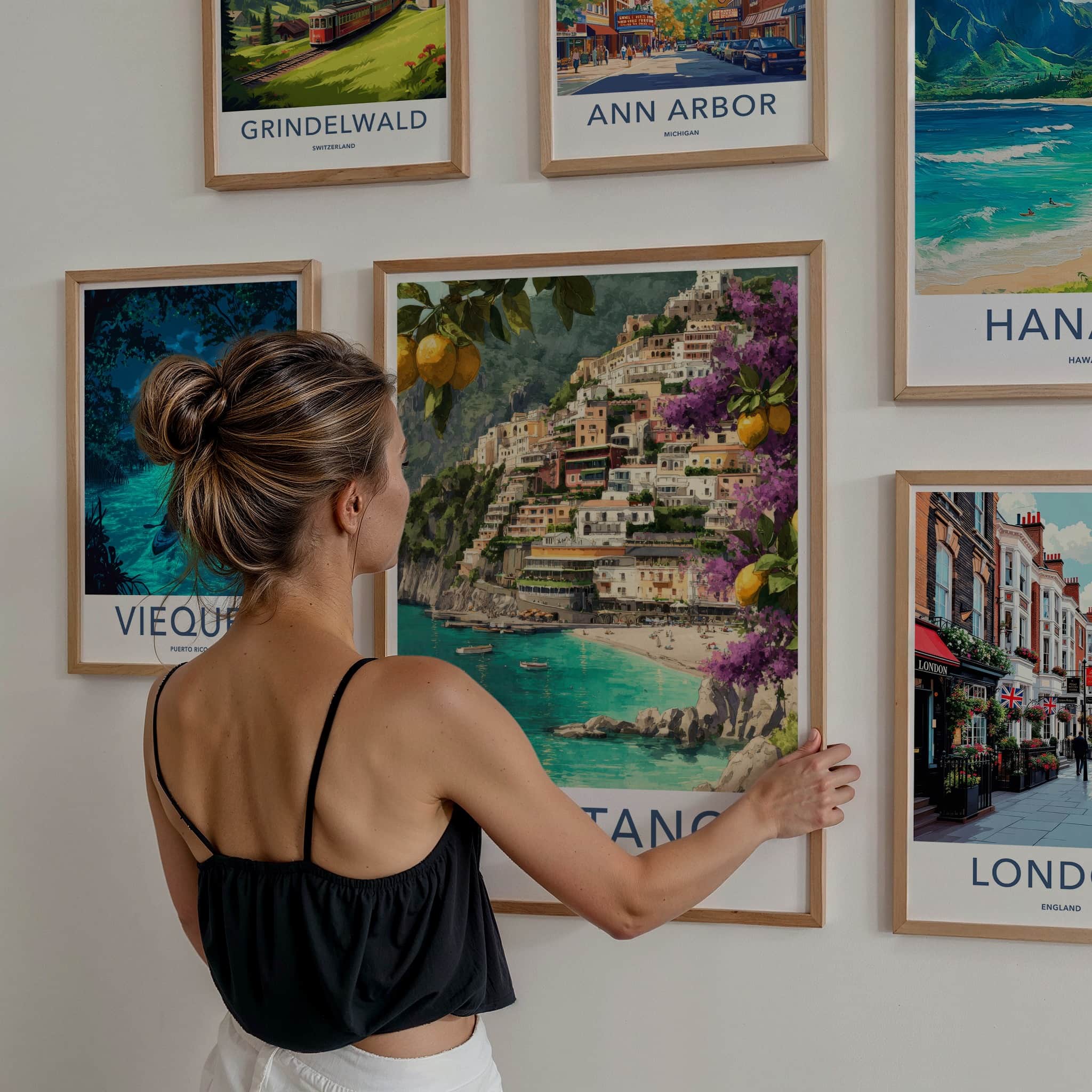 Positano Poster - Italy Travel Art - Cliffside Village Lemons Wall Decor