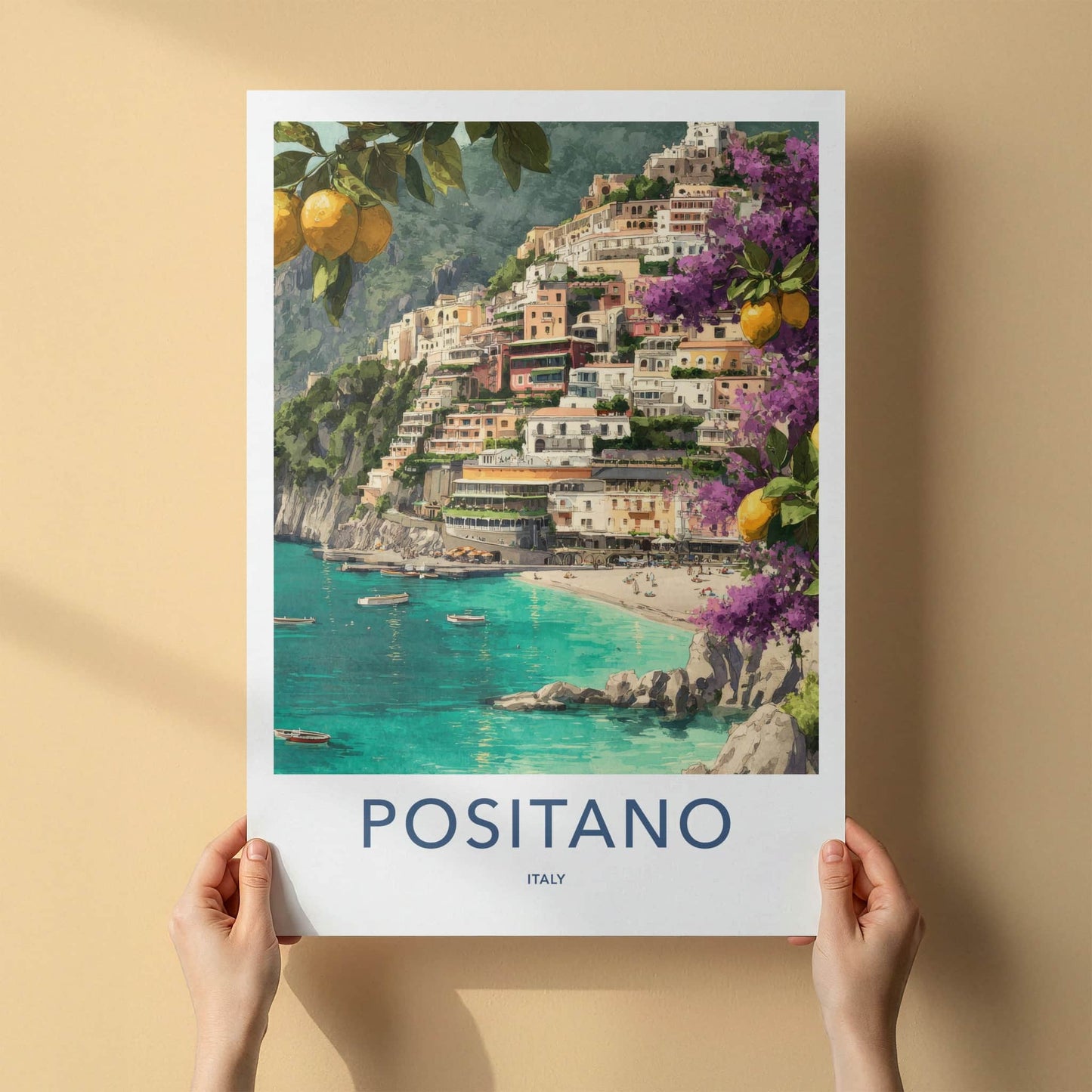 Positano Poster - Italy Travel Art - Cliffside Village Lemons Wall Decor