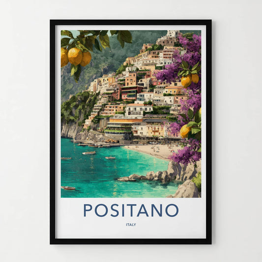 Positano Poster - Italy Travel Art - Cliffside Village Lemons Wall Decor