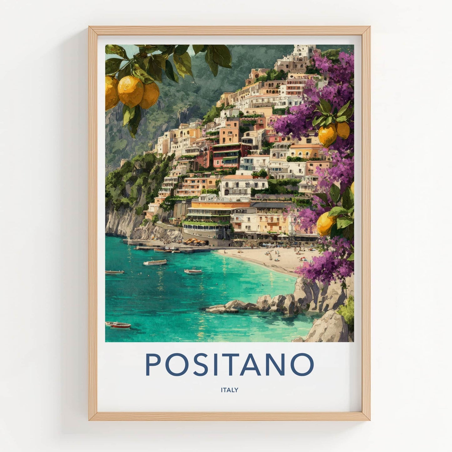Positano Poster - Italy Travel Art - Cliffside Village Lemons Wall Decor