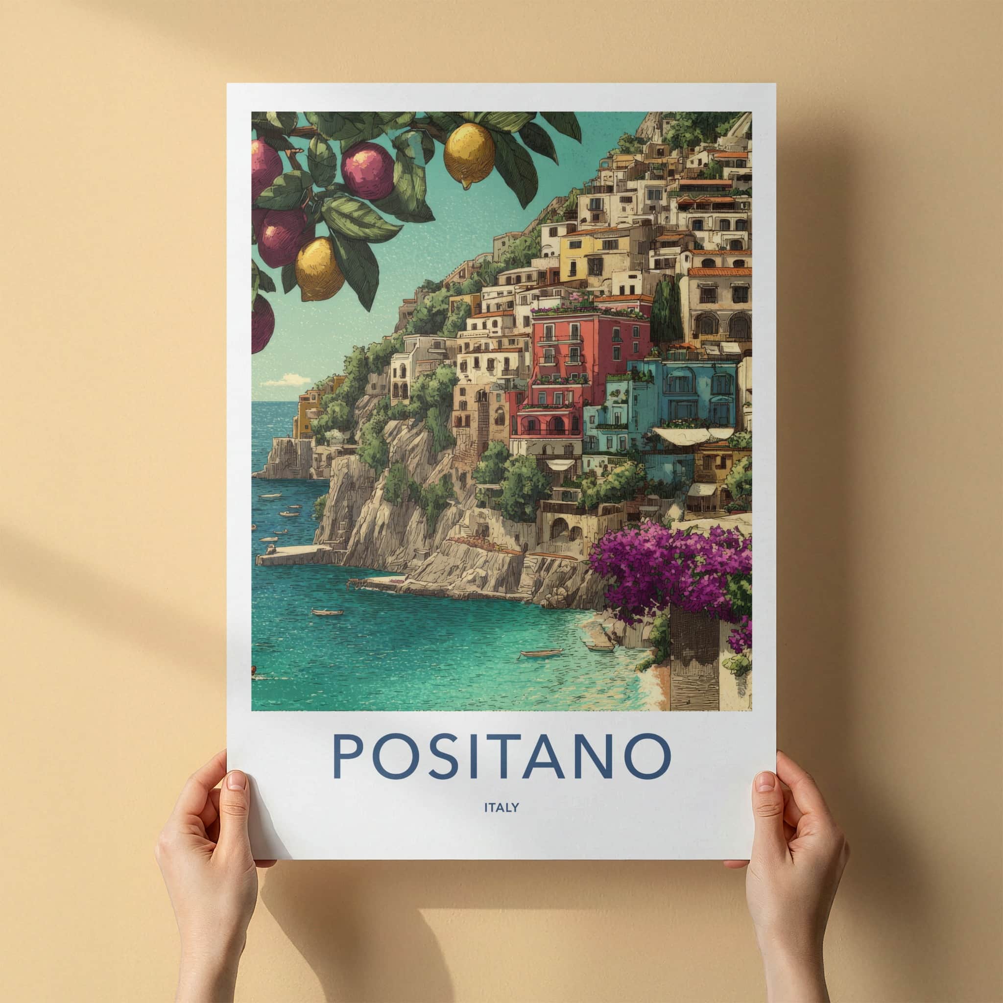 Positano Poster - Italy Travel Art - Coastal Village Lemons Gallery Art